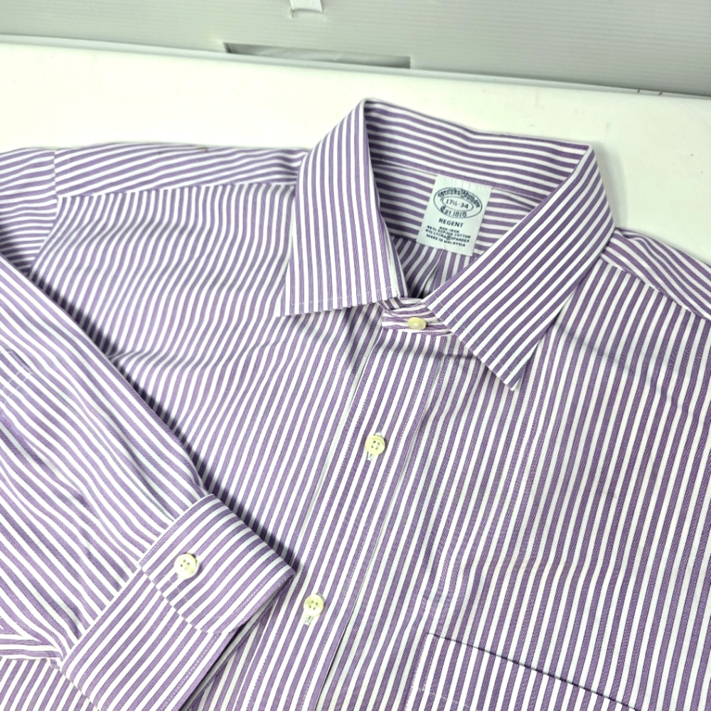 Brooks Brothers‎ Men's Regent Non-Iron Pocket Purple Stripe Dress Shirt 17.5-34.